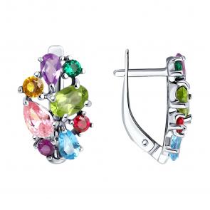 Серебряные серьги SOKOLOV с топазом, фианитом, аметистом, хризолитом и рубиновым корундом 92022739 фото