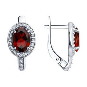 Серебряные серьги SOKOLOV с фианитом и гранатом 92022750 фото