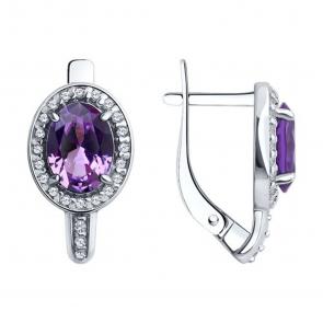 Серебряные серьги SOKOLOV с фианитом и аметистом 92022751 фото