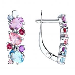 Серебряные серьги SOKOLOV с топазом, фианитом, аметистом и рубиновым корундом 92022773-91 фото