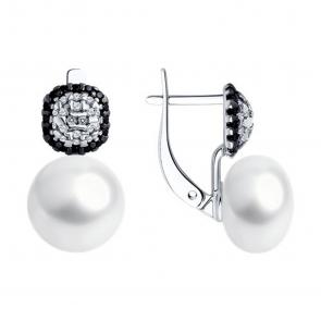 Серебряные серьги SOKOLOV с фианитом, жемчугом и шпинелью 92022792 фото