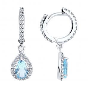 Серебряные серьги SOKOLOV с ситаллом цвета Топаз и фианитом 92022810 фото