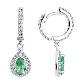 Серебряные серьги SOKOLOV с ситаллом цвета Цаворит и фианитом 92022811 фото