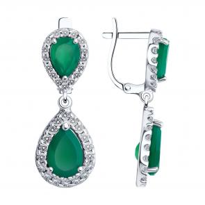 Серебряные серьги SOKOLOV с фианитом и агатом 92022825 фото