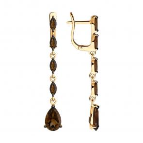 Серьги из золочёного серебра SOKOLOV с раухтопазом 92022833-91 фото