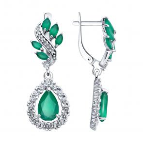 Серебряные серьги SOKOLOV с фианитом и агатом 92022840 фото