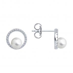 Серебряные серьги SOKOLOV с фианитом и жемчугом 92022901-91 фото