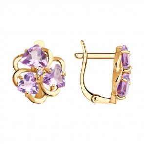 Серьги из золочёного серебра SOKOLOV с фианитом и аметистом 92022913 фото