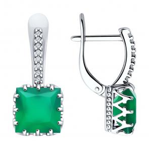 Серебряные серьги SOKOLOV с фианитом и агатом 92022919 фото