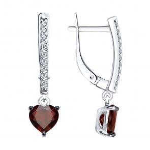 Серебряные серьги SOKOLOV с фианитом и гранатом 92022922 фото