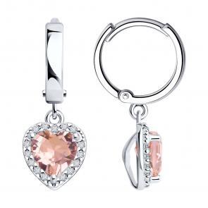 Серебряные серьги SOKOLOV с ситаллом цвета Морганит и фианитом 92022933 фото