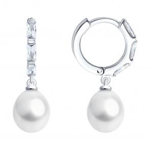 Серебряные серьги SOKOLOV с фианитом и жемчугом 92022950-91 фото