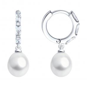 Серебряные серьги SOKOLOV с фианитом и жемчугом 92022950 фото