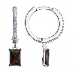 Серебряные серьги SOKOLOV с фианитом и раухтопазом 92022962-91 фото