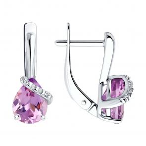 Серебряные серьги SOKOLOV с фианитом и аметистом 92022963-91 фото