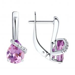 Серебряные серьги SOKOLOV с фианитом и аметистом 92022963 фото