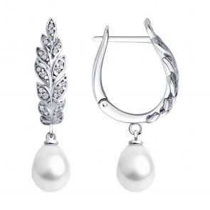 Серебряные серьги SOKOLOV с фианитом и жемчугом 92022966-91 фото