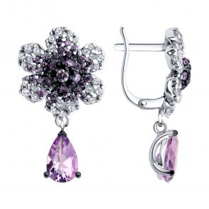 Серебряные серьги SOKOLOV с фианитом и аметистом 92022972 фото