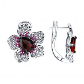 Серебряные серьги SOKOLOV с фианитом, гранатом и рубиновым корундом 92022987 фото