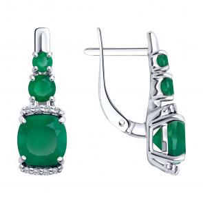 Серебряные серьги SOKOLOV с фианитом и агатом 92023023 фото