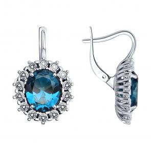 Серебряные серьги SOKOLOV с ситаллом цвета Лондон топаз и фианитом 92023039 фото