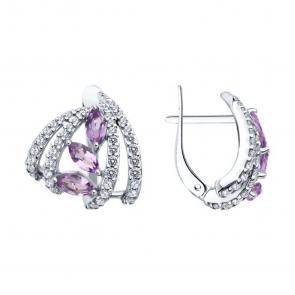 Серебряные серьги SOKOLOV с фианитом и аметистом 92023054 фото