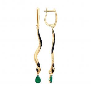 Серьги Символ года Змея из золоченого серебра SOKOLOV с фианитом и агатом 92023073 фото