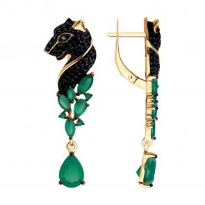 Серьги из золочёного серебра SOKOLOV с фианитом и агатом 92023074 фото