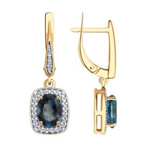 Серьги из золочёного серебра SOKOLOV с фианитом и Лондон топазом 92023081 фото