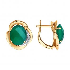 Серьги из золочёного серебра SOKOLOV с фианитом и агатом 92023091 фото