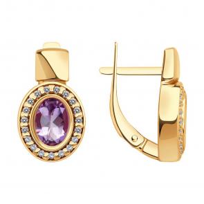 Серьги из золочёного серебра SOKOLOV с фианитом и аметистом 92023093 фото