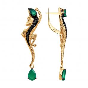 Серьги из золочёного серебра SOKOLOV с фианитом и агатом 92023101 фото