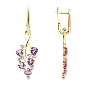 Серьги из золочёного серебра SOKOLOV с фианитом и аметистом 92023106 фото