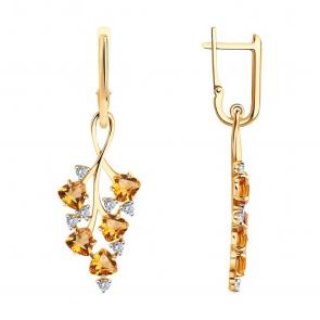 Серьги из золочёного серебра SOKOLOV с фианитом и цитрином 92023107 фото