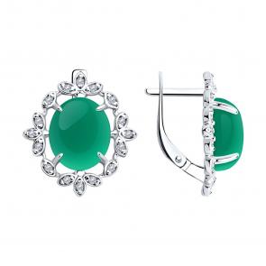 Серебряные серьги SOKOLOV с фианитом и агатом 92023120 фото