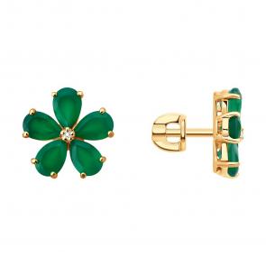 Серьги из золочёного серебра SOKOLOV с топазом и агатом 92023127 фото