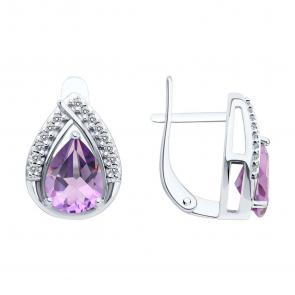 Серебряные серьги SOKOLOV с фианитом и аметистом 92023142 фото