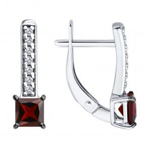 Серебряные серьги SOKOLOV с фианитом и гранатом 92023172 фото