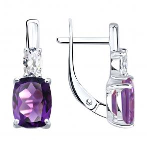 Серебряные серьги SOKOLOV с фианитом и аметистом 92023174 фото