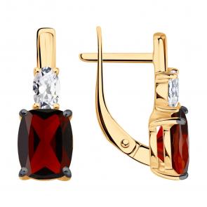 Серьги из золочёного серебра SOKOLOV с фианитом и гранатом 92023175 фото