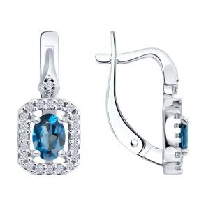 Серебряные серьги SOKOLOV с фианитом и Лондон топазом 92023185 фото