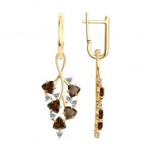 Серьги из золочёного серебра SOKOLOV с фианитом и раухтопазом 92023216 фото