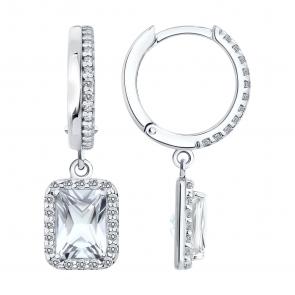 Серебряные серьги SOKOLOV с фианитом и горным хрусталём 92023253 фото