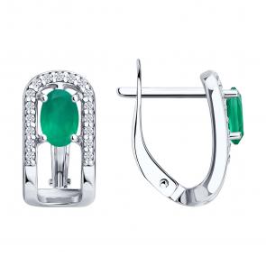 Серебряные серьги SOKOLOV с фианитом и агатом 92023276 фото