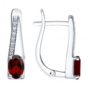 Серебряные серьги SOKOLOV с фианитом и гранатом 92023283 фото
