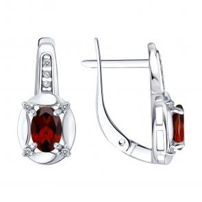 Серебряные серьги SOKOLOV с фианитом и гранатом 92023287 фото