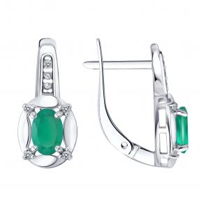 Серебряные серьги SOKOLOV с фианитом и агатом 92023288 фото