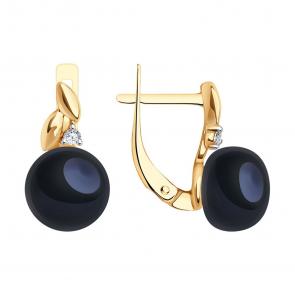 Серебряные серьги SOKOLOV с фианитом и жемчугом 92025253 фото