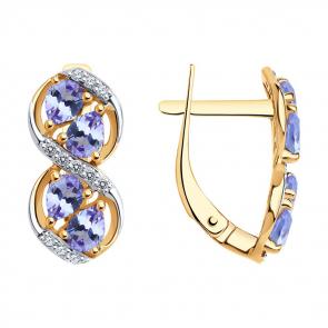 Серьги из золочёного серебра SOKOLOV с фианитом и танзанитом 92025314 фото