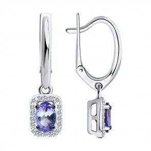 Серебряные серьги SOKOLOV с фианитом и танзанитом 92025318 фото